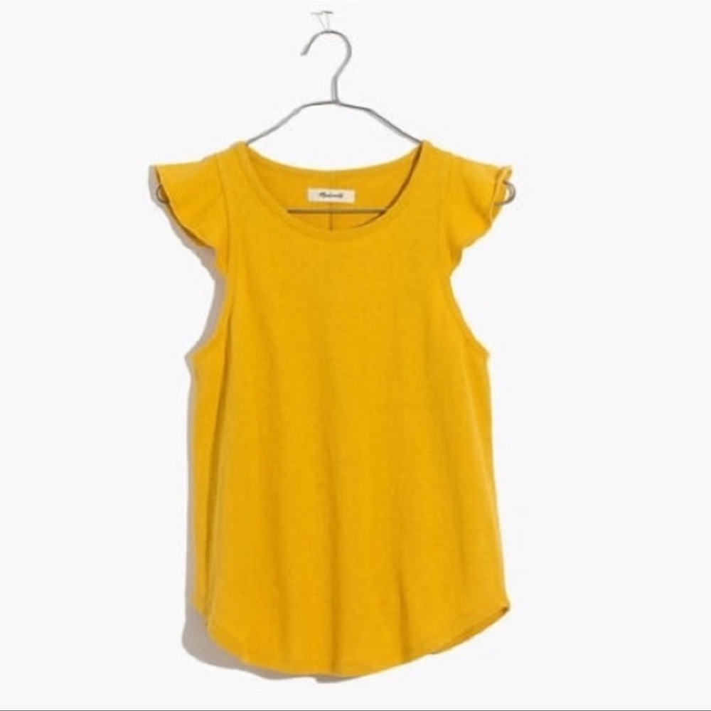 Madewell ruffle-sleeve tank nectar gold size small